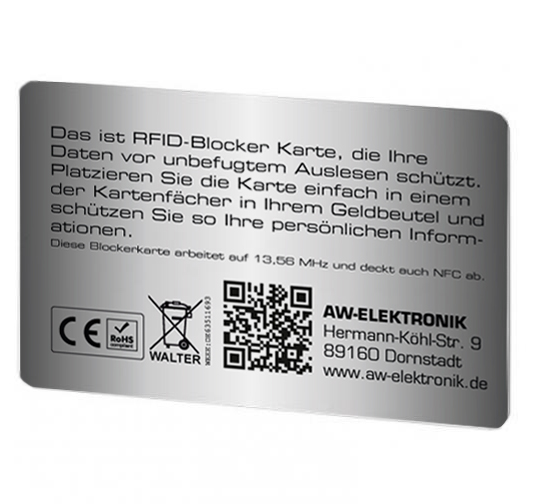 RFID-Blockerkarte zum Schutz von Bankkarten und Ladekarten - Solarladen mit  der Wallterbox